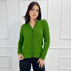 casaquinho  feminina de tricot linho com botões