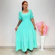 Vestido longo luxo duna pipoca manga curto 0117