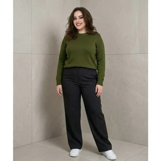 Blusa de tricot feminina de frio plus size liso básica manga comprido 0499