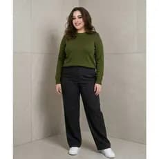 Blusa de tricot feminina de frio plus size liso básica manga comprido 0499