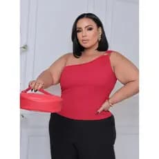 blusa Cropped plus size liso manha canelado regata um ombro 5062