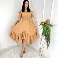 Vestido midi de ponta Feminino  Manga Curto 0986