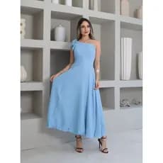 Vitória Vestido midi Luxo duna linho com laço um ombro 8197