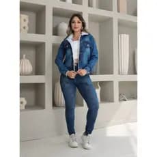 jaqueta Jeans Feminina Com Elastano pelúcia manga longa 0006
