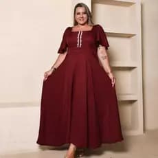 Vestido longo Luxo plus size  liso duna linho  manga curto