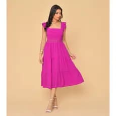 Vestido midi luxo duna lisa com babada na manga renda na cintura 30014