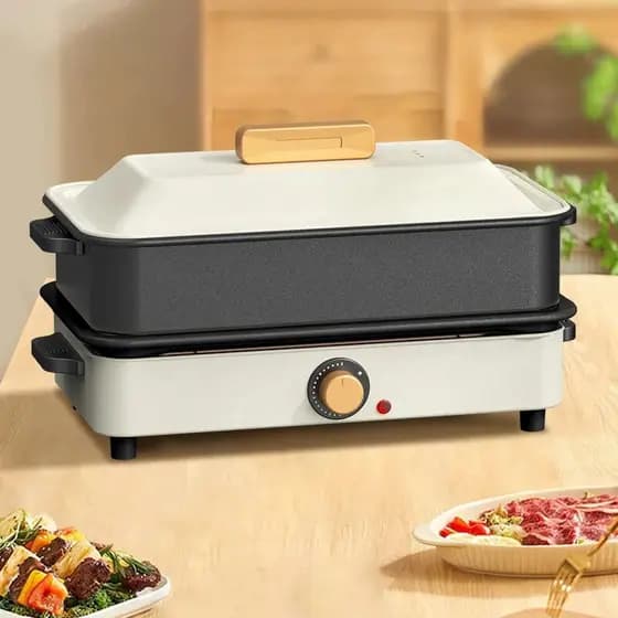Panela elétrica com Tampa Hot Pot Grill Multifuncional 2 em 1