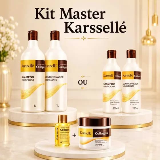 Karssellé Kit Shampoo + Condicionador 250ml OU 1LT + Máscara 500g + Oleo 7ml KRS