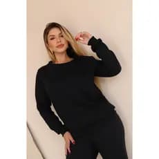 Moletom Feminino Flanelado Estiloso Gola Redonda Careca Algodão Liso Casual Quente Cores Inverno