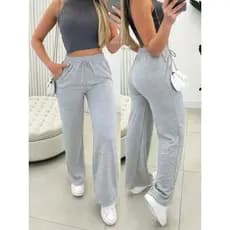 Calça Pantalona Feminina De Lazinho Quente Premium Cintura Alta Com Bolso Para Inverno Frio