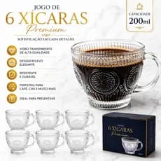 Jogo com 6 Xícaras Mandala Transparente Café Chá Luxo 200ml
