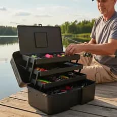 Maleta Premium Caixa Grande Pesca 3 Bandejas Top 4043 Preto 14 Divisórias Fixas - Polymer