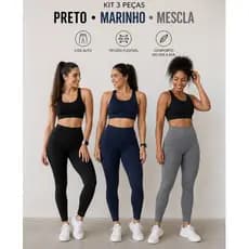 Kit 3 Calças Legging Feminina Academia Treino