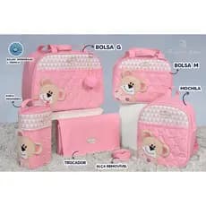Kit Bolsa de Bebê maternidade Ursa de Lado 5 Peças (Rosa)