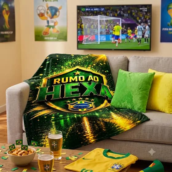 Manta Copa do Brasil Seleção Verde e Amarelo Juvenil Escudo Soft Microfibra Antialérgico