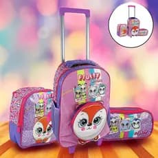KIT Mochila de Rodas Infantil Raposa 3 Pçs Color
