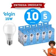 Lampada 15W Kit 10 ou 5 Bulbo Elgin 6500K Braco Frio