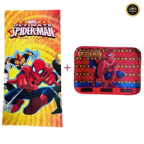 Toalha de Banho Homem-Aranha + Tapete Antiderrapante Kit Infantil Envio Imediato