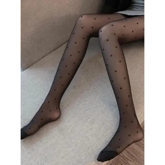 Meia Calça Trabalhada Preto Coração Adulto