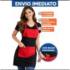 avental preto com vermelho com bolso qualidade garantida