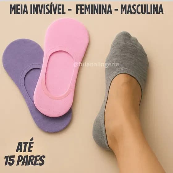 Kit Pares Meia Sapatilha Ínvisivel Masculina e Feminina - Invisivel