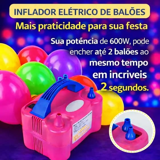 Compressor Elétrico para Bexigas 2 Bicos Inflador Festa  Aniversário Casamento  Decoração  Eventos