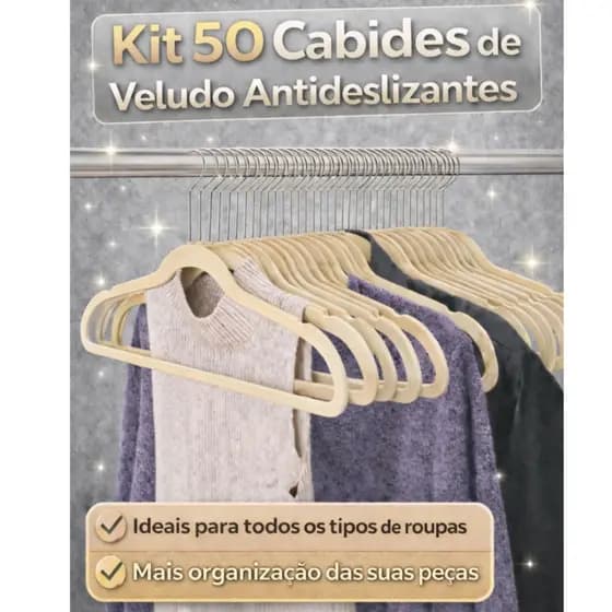 Kit 50 Cabides de Veludo Adulto RRister Slim Antideslizante – Ultra Fino, Organiza e Protege Roupas