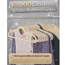 Kit 200 Cabide Veludo Adulto RRister Slim Antideslizante Ultra Fino