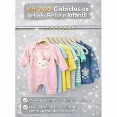 Kit 200 Cabide Infantil Bebê Rister Baby Veludo Slim Antideslizante Ultra Fino