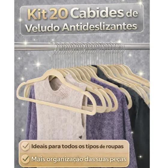 Kit 20 Cabide Veludo Adulto RRister Slim Não Escorrega Ultra Fino