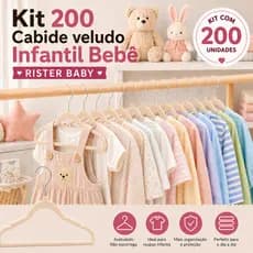 Kit 200 Cabide Veludo Bebê Infantil Slim Antideslizante Rister Baby