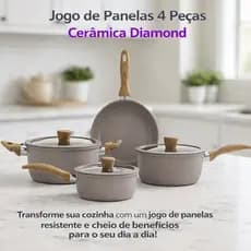 Jogo de Panelas 4 Peças Cerâmica Antiaderente Indução Gás e Elétrica – Inmetro, Revestimento Diamond