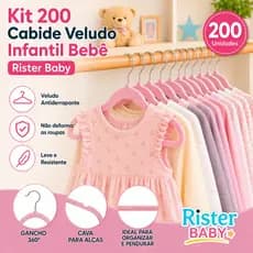 Kit 200 Cabides Infantil Bebê Veludo Não Escorrega Rister Baby