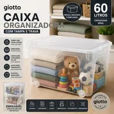 Caixa Organizadora com Tampa Giotto 60 litros Transparente Armazenamento Caixas Organizadores Giotto