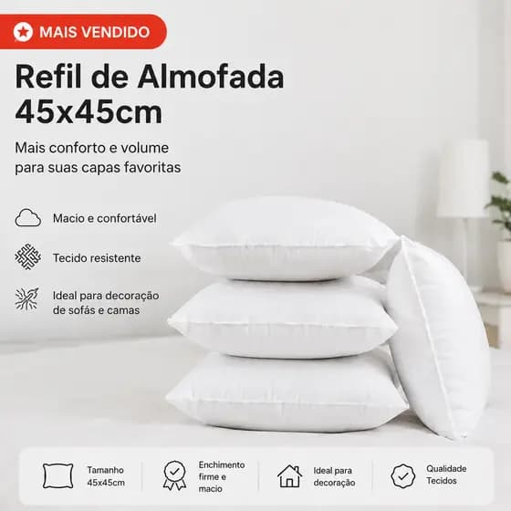 Kit Refil de Almofada 45x45cm e Enchimento Macio
