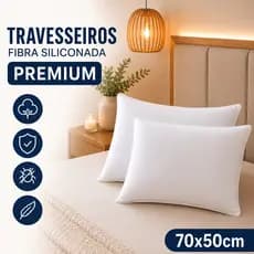 Kit Travesseiros Fibra Siliconada Premium 70x50cm Algodão Antialérgico Anticaros Conforto