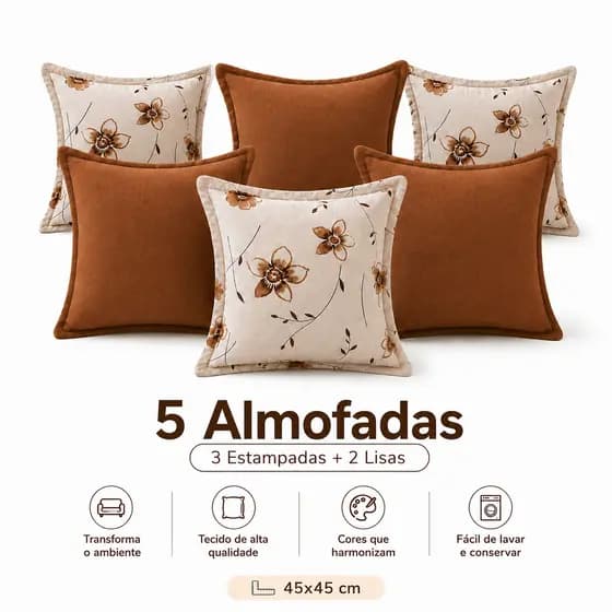 5 Almofada Fibra/Espuma 45x45 cm – Rústico