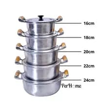 Jogo Panela Alumínio Batida 16cm a 24cm Grossa Conjunto com 5 Peças