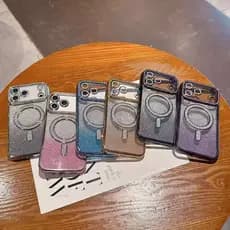 Gradiente Glitter borda diamante sucção magnética adequado para iPhone17promax caso de telefone Apple 17 tudo incluído c