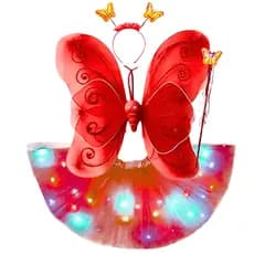 Fantasia Luxo Led Borboleta Saia Bailarina Com Tiara Vara