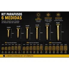 Kit 6 Medidas de parafuso chipboard chato 3,5x16 3,5x20 3,5x25 3,5x30 3,5x40 e 50x60