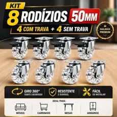 Kit 8 Rodizio giratorio rodinha de silicone 4 com freio 4 sem freio