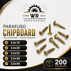 Kit com 200 UND Parafuso Chipboard cabeça chata 35x14, 35x16, 35x20, 35x25, 35x25, 35x30, 3,5x35 3,5x40