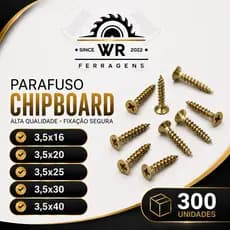Kit com 300 UND Parafuso Chipboard Cabeça chata 35x14, 35x16, 35x20, 35x25, 35x30, 35x40