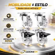 Kit 4 Rodízios Rodinha Silicone Giratório 50MM 2 Com Freio 2 Sem Freio