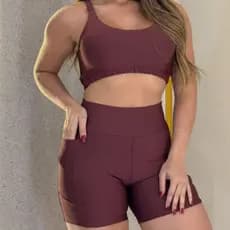 Conjuntos Fitness Short Com Bolso e Top Com Bojo Feminino Suplex Academia Corrida