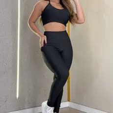Conjunto Fitness Feminino Calça com Bolso + Top Suplex Premium Zero Transparência Academia Corrida Esporte