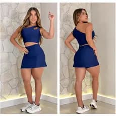 Short saia + top unilateral c/bojo removível. Academia Fitness. tecido Suplex premium. tampa bumbum