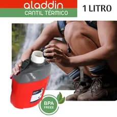 Cantil Térmico Aladdin 1 Litro Camping, Trilha e Pesca - O Cantil Mantém Água Quente e Fria Por 8 HS