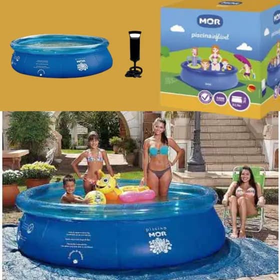 Piscina 1.400 Litros Splash Fun inflável redonda + BOMBA DE INFLAR MANUAL 30 CMS
